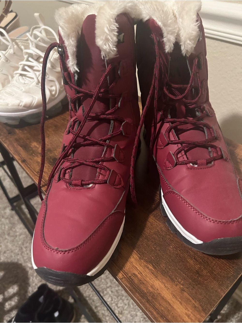 Women's Burgundy Faux-Fur Lined Winter Boots